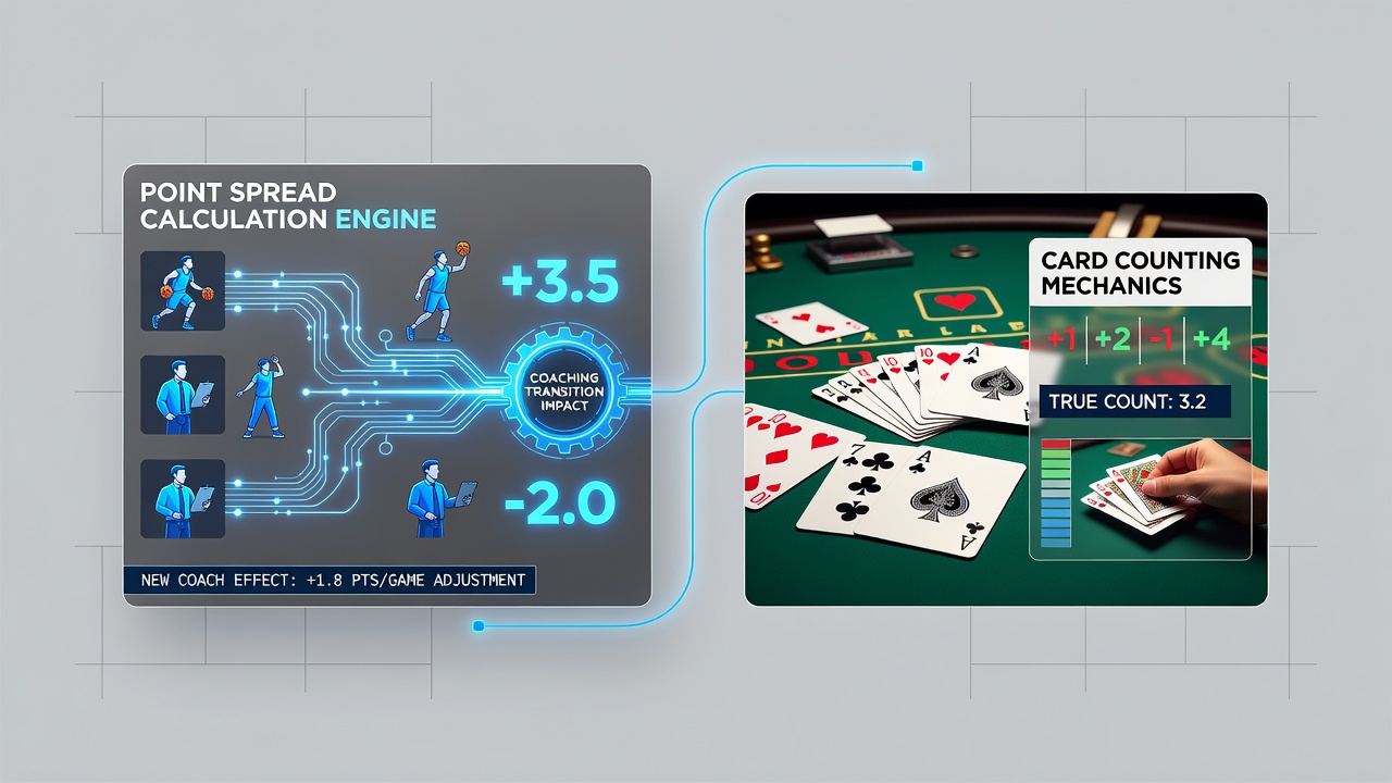 Mobile interface showing synchronized basketball spread adjustments and blackjack count indicators during an August 2026 session