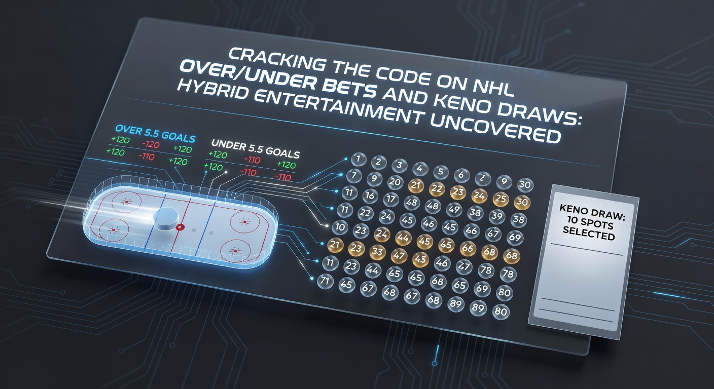 Dynamic screenshot of an NHL over/under bet slip alongside a live Keno draw on a hybrid betting platform, highlighting seamless integration of sports and lottery-style games