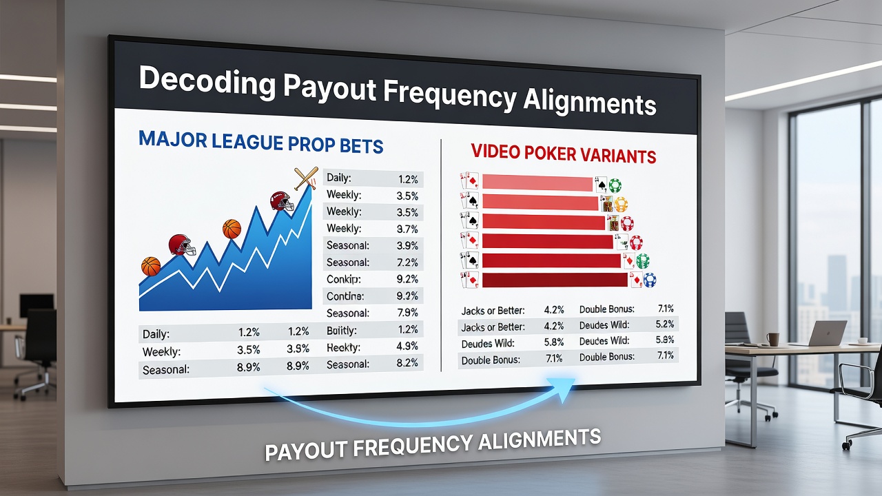 Close-up view of payout frequency charts comparing prop bet odds to video poker paylines on a unified mobile interface