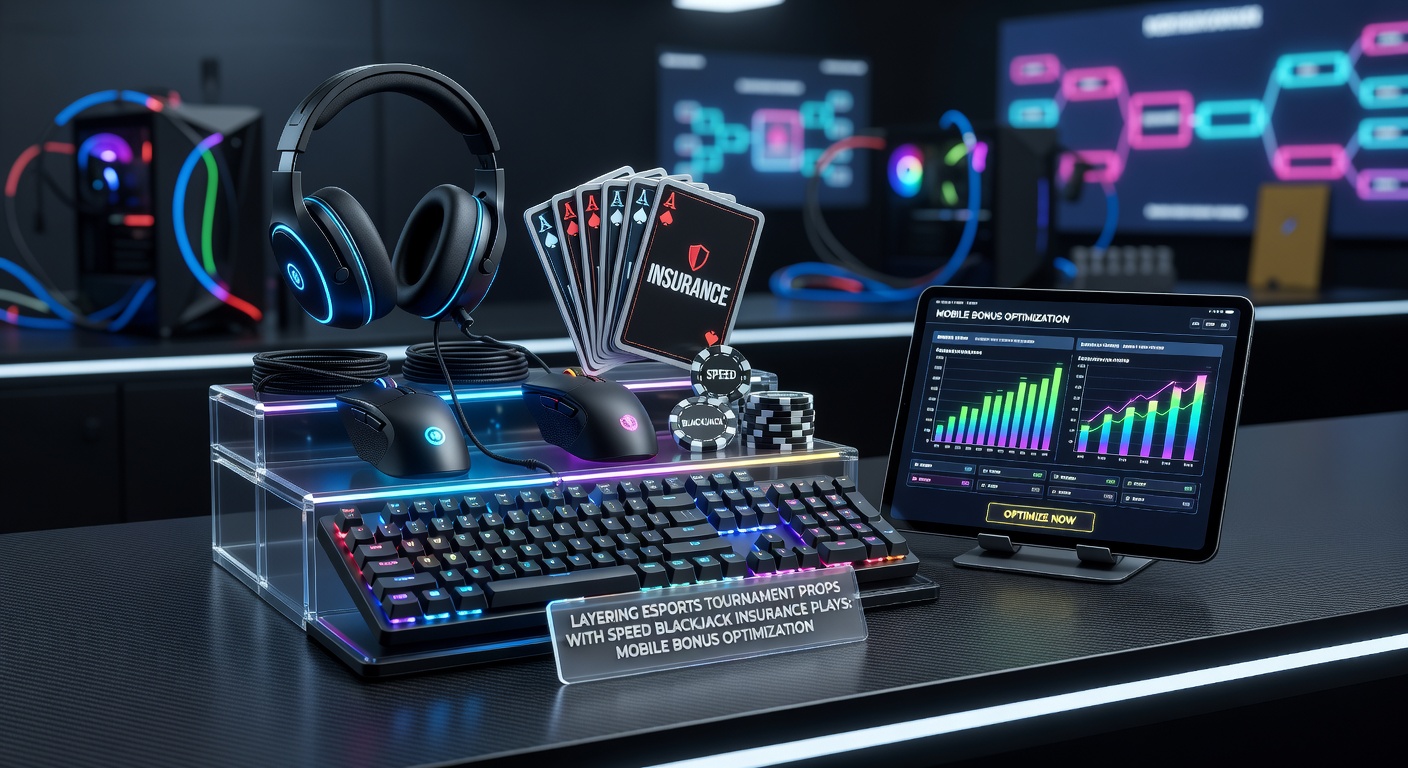 Close-up of speed blackjack insurance bet activated alongside esports prop slip on a mobile device, with bonus meter filling