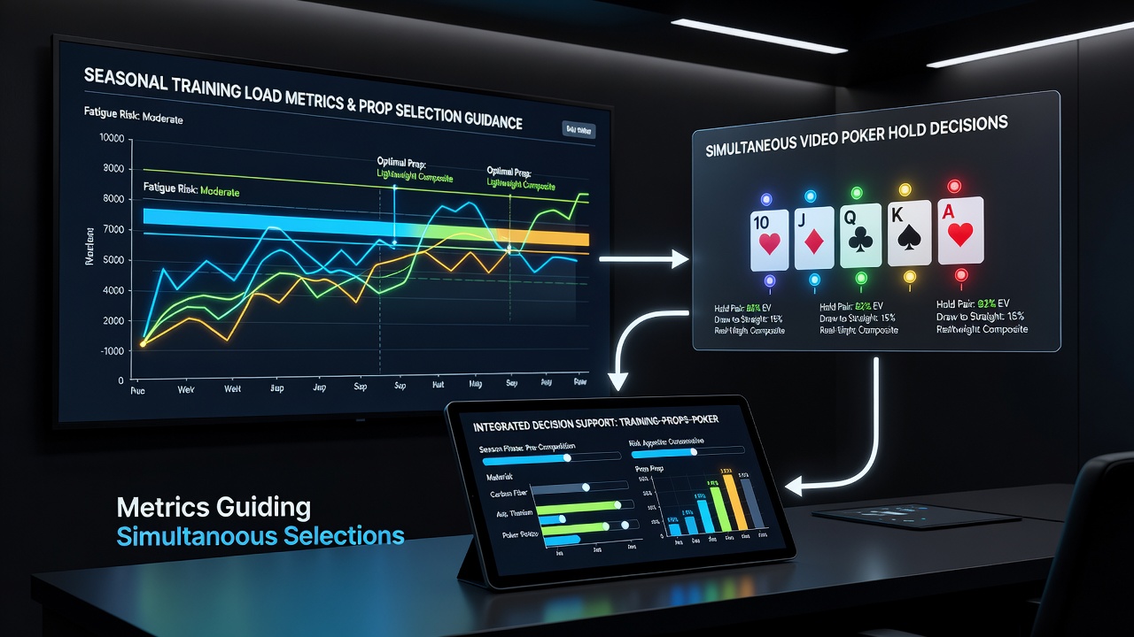 Split view of training load charts influencing both sports props and video poker strategy prompts