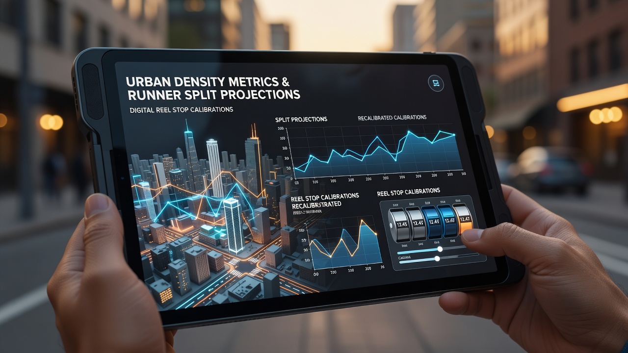 Urban planners reviewing density maps overlaid with runner tracking data on mobile devices