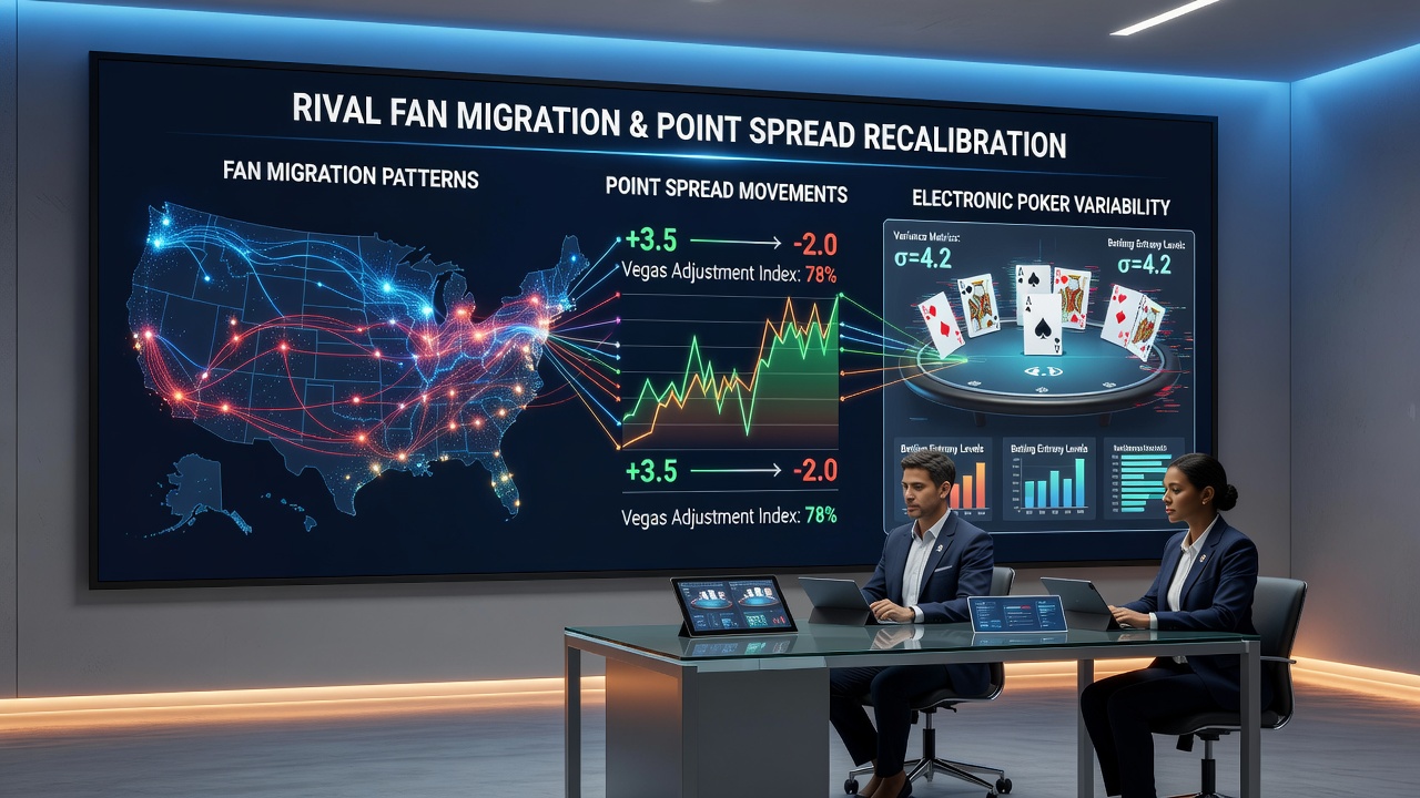 Mobile interface showing synchronized sports spread updates and poker variance indicators on a single handheld device